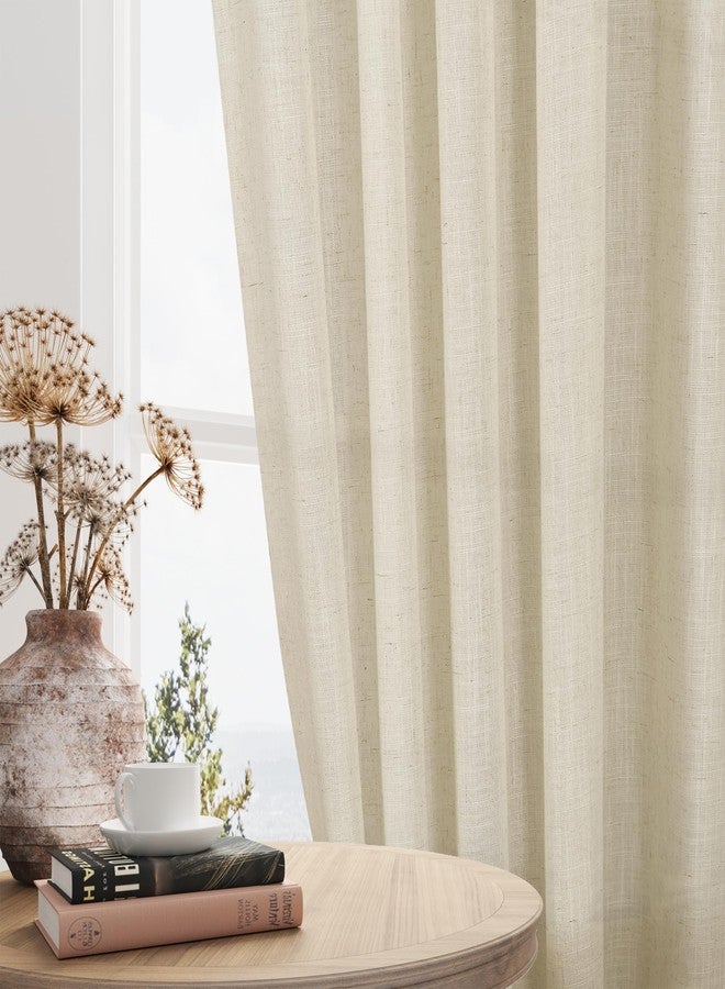 SPWIY Neutral Linen Curtains 132 Inches Long for High Living Room Back Tab Rod Pocket Custom Made High Ceiling 2 Story Drapes Semi Sheer Beige Earth Tone Decor Drapes 132 Inch Length 11 FT 1 Panel - Image 4